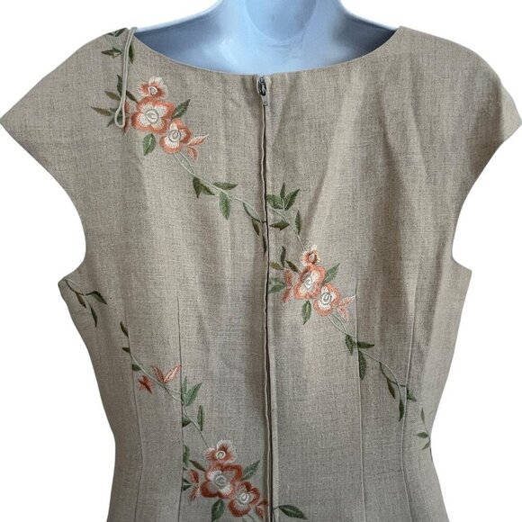 Talbots Maxi Linen Dress Floral Embroidery Cap Sleeve 10 Neutral Coastal Summer - Picture 10 of 16